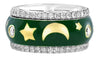 1.38CT DIAMOND & GREEN ENAMEL 18KT 2 TONE GOLD MOON & STAR FUN ANNIVERSARY RING