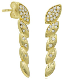 ESTATE .30CT DIAMOND 14KT YELLOW GOLD MULTI LEAF ETOILE JOURNEY HANGING EARRINGS