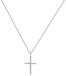 ESTATE .11CT DIAMOND 14KT WHITE GOLD 3D CLASSIC CROSS FUN LOVE FLOATING PENDANT