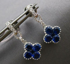 2.18CT DIAMOND & AAA SAPPHIRE 14KT WHITE GOLD 3D 4 LEAF CLOVER HANGING EARRINGS