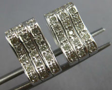 WIDE .50CT DIAMOND 14KT WHITE GOLD 3D 3 ROW SQUARE FUN HUGGIE HANGING EARRINGS