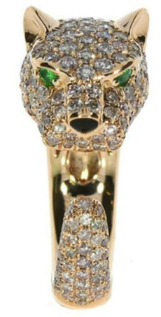 2.65CT LIGHT PINK DIAMOND & AAA EMERALD 18KT ROSE GOLD HAPPY PANTHER JAGUAR RING