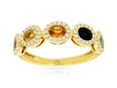 1.16CT DIAMOND & AAA MULTI COLOR SAPPHIRE 14KT YELLOW GOLD OVAL & ROUND FUN RING