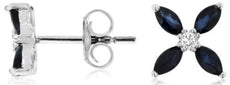 .41CT DIAMOND & AAA SAPPHIRE 14KT WHITE GOLD MARQUISE ROUND FLOWER STUD EARRINGS