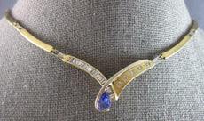 2.44CT DIAMOND & AAA TANZANITE 14K 2 TONE GOLD CRISS CROSS V SHAPE LOVE NECKLACE