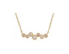 ESTATE .20CT DIAMOND 14K YELLOW GOLD 3D CLASSIC ROUND BEZEL 7 STONE BAR NECKLACE