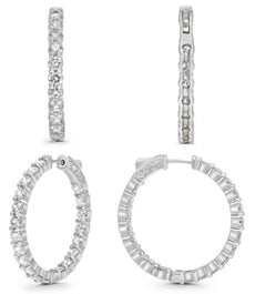 5.50CT DIAMOND 14KT WHITE GOLD 3D CLASSIC ROUND INSIDE OUT HOOP HANGING EARRINGS