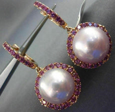 LARGE 1.60CT AAA AMETHYST & PINK SOUTH SEA PEARL 18KT ROSE GOLD HANGING EARRINGS
