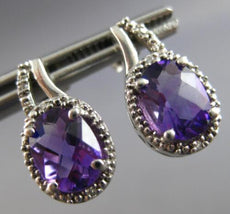 2.23CT DIAMOND & AAA AMETHYST 14KT WHITE GOLD 3D OVAL & ROUND HANGING EARRINGS