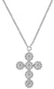 ESTATE .52CT DIAMOND 14KT WHITE GOLD 3D ROUND MULTI FLOWER CROSS LARIAT NECKLACE