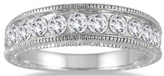 1.0CT DIAMOND 14KT WHITE GOLD 3D ROUND CHANNEL FILIGREE WEDDING ANNIVERSARY RING