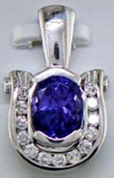 1.63CT DIAMOND & AAA TANZANITE 14KT WHITE GOLD 3D OVAL & ROUND HORSESHOE PENDANT