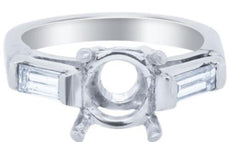 .50CT DIAMOND PLATINUM 3D ROUND & BAGUETTE 4 PRONG SEMI MOUNT ENGAGEMENT RING
