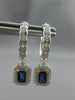 1.06CT DIAMOND & AAA SAPPHIRE 14K WHITE GOLD 3D CLASSIC HUGGIE HANGING EARRINGS