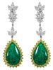 LARGE 21.65CT WHITE & FANCY YELLOW DIAMOND & EMERALD 18KT 2 TONE GOLD EARRINGS