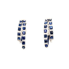 3.07CT DIAMOND & AAA SAPPHIRE 18KT WHITE GOLD 3D DOUBLE HOOP HANGING EARRINGS