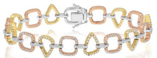 1.75CT DIAMOND 14KT TRI COLOR GOLD 3D SQUARE TEAR DROP ETERNITY TENNIS BRACELET