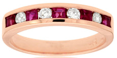 .66CT DIAMOND & AAA RUBY 14K ROSE GOLD ROUND & PRINCESS CHANNEL ANNIVERSARY RING