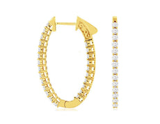 1.5CT DIAMOND 14K YELLOW GOLD SHARED PRONG INSIDE OUT OVAL HOOP HANGING EARRINGS