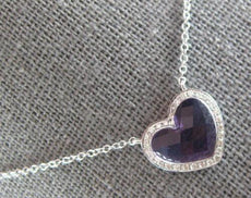 2.60CT DIAMOND & AAA AMETHYST 14KT WHITE GOLD 3D HEART SHAPE HALO LOVE NECKLACE