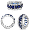 WIDE 9.66CT DIAMOND & AAA SAPPHIRE PLATINUM 3D ROUND & OVAL 3 ROW ETERNITY RING