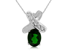 1.37CT DIAMOND & AAA RUSSALITE 14KT WHITE GOLD OVAL & ROUND CRISS CROSS PENDANT