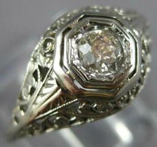 ANTIQUE ART DECO .35CT OLD MINE DIAMOND 18K WHITE GOLD 3D ENGAGEMENT RING #27344