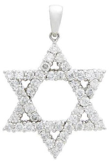 1.72CT DIAMOND 18KT WHITE GOLD ROUND MAGEN DAVID STAR OF DAVID FLOATING PENDANT