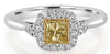 .61CT WHITE & FANCY YELLOW DIAMOND 18K 2 TONE GOLD PRINCESS HALO ENGAGEMENT RING