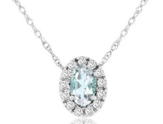 .30CT DIAMOND & AAA AQUAMARINE 14KT WHITE GOLD OVAL HALO FLOWER FLOATING PENDANT