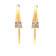 .38CT DIAMOND 18K YELLOW GOLD 3D ROUND MATTE & SHINY TRIANGULAR HANGING EARRINGS