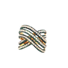 1.99CT DIAMOND & AAA EMERALD 18K YELLOW GOLD MULTI ROW CRISS CROSS INFINITY RING