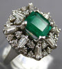 ANTIQUE WIDE 4.43CT DIAMOND & AAA EMERALD 14K WHITE GOLD 3D CUSHION CLUSTER RING