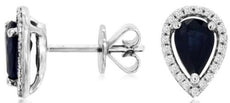 1.12CT DIAMOND & AAA SAPPHIRE 14K WHITE GOLD PEAR SHAPE ROUND HALO STUD EARRINGS
