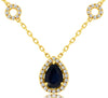 1.13CT DIAMOND & AAA SAPPHIRE 14KT YELLOW GOLD PEAR SHAPE & ROUND LOVE NECKLACE