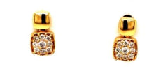 .15CT DIAMOND 18KT YELLOW GOLD 3D ROUND PAVE DOUBLE SQUARE FUN HANGING EARRINGS