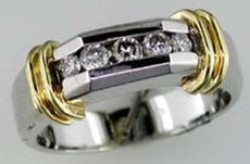 .33CT DIAMOND 14KT 2 TONE GOLD 3D 5 STONE CHANNEL MENS WEDDING ANNIVERSARY RING