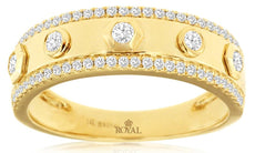 .34CT DIAMOND 14K YELLOW GOLD 3D CLASSIC ROUND ETOILE BEZEL FUN ANNIVERSARY RING