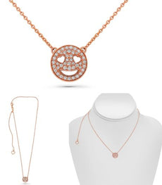 ESTATE .20CT DIAMOND 14KT ROSE GOLD 3D ROUND DOUBLE HEART SMILEY FACE NECKLACE