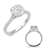 ESTATE .65CT DIAMOND 14KT WHITE GOLD 3D CLASSIC ROUND FLOWER ENGAGEMENT RING