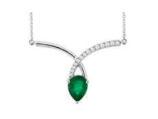 1.26CT DIAMOND & AAA EMERALD 14K WHITE GOLD PEAR SHAPE CRISS CROSS LOVE NECKLACE