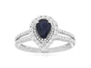 1.40CT DIAMOND & AAA SAPPHIRE 14KT WHITE GOLD PEAR SHAPE & ROUND FRIENDSHIP RING