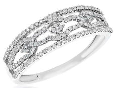 .31CT DIAMOND 14KT WHITE GOLD 3D MULTI FLOWER OPEN FILIGREE LOVE KNOT FUN RING