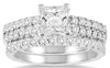 ESTATE 1.8CT DIAMOND 14K WHITE GOLD PRINCESS & ROUND ENGAGEMENT WEDDING RING SET