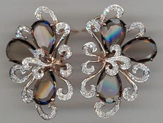 11.44CT DIAMOND & AAA SMOKY TOPAZ 14KT ROSE GOLD FLOWER CLIP ON HANGING EARRINGS