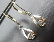 ESTATE .25CT DIAMOND 14K WHITE GOLD CLASSIC SOLITAIRE TEAR DROP HANGING EARRINGS