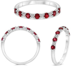 .54CT DIAMOND & AAA RUBY 14K WHITE GOLD 3D ROUND SEMI ETERNITY SHARED PRONG RING