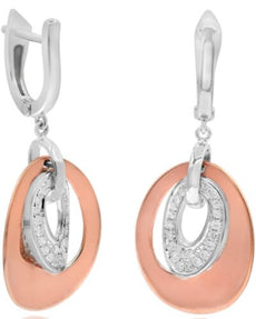 ESTATE .37CT DIAMOND 18KT 2 TONE GOLD 3D OVAL FUN LEVERBACK HANGING EARRINGS