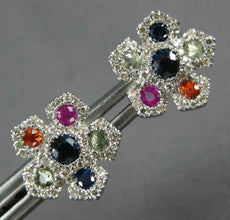 1.01CT DIAMOND & AAA MULTI COLOR SAPPHIRE 14K WHITE GOLD 3D FLOWER STUD EARRINGS