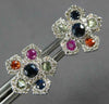 1.01CT DIAMOND & AAA MULTI COLOR SAPPHIRE 14K WHITE GOLD 3D FLOWER STUD EARRINGS